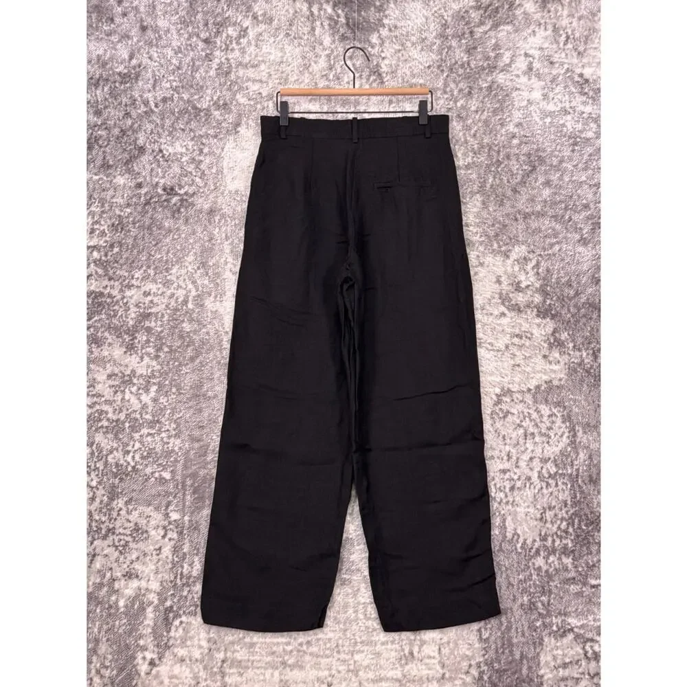 COS Pants 8 Womens Black Linen Wide Straight High Rise Trouser